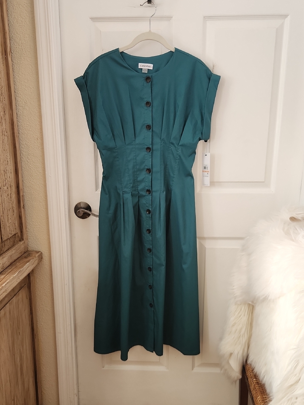 Green Button Down Pleated Dress Sz 2